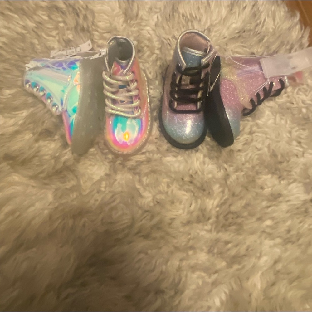 Multi-Color hologram laced up boots both size4 BRANDNEW